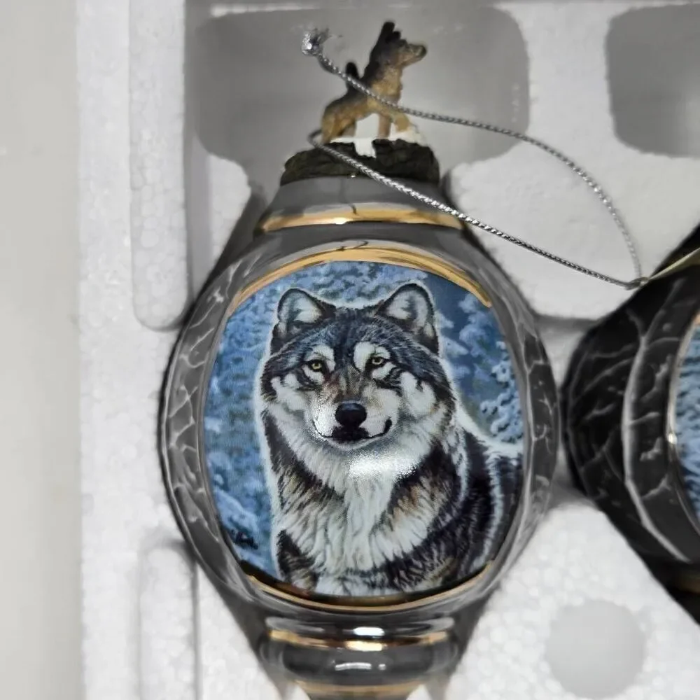 BRADFORD EDITIONS VOICES OF THE WILDERNESS SET 5 3 X WOLF 3D CHRISTMAS ORNAMENT